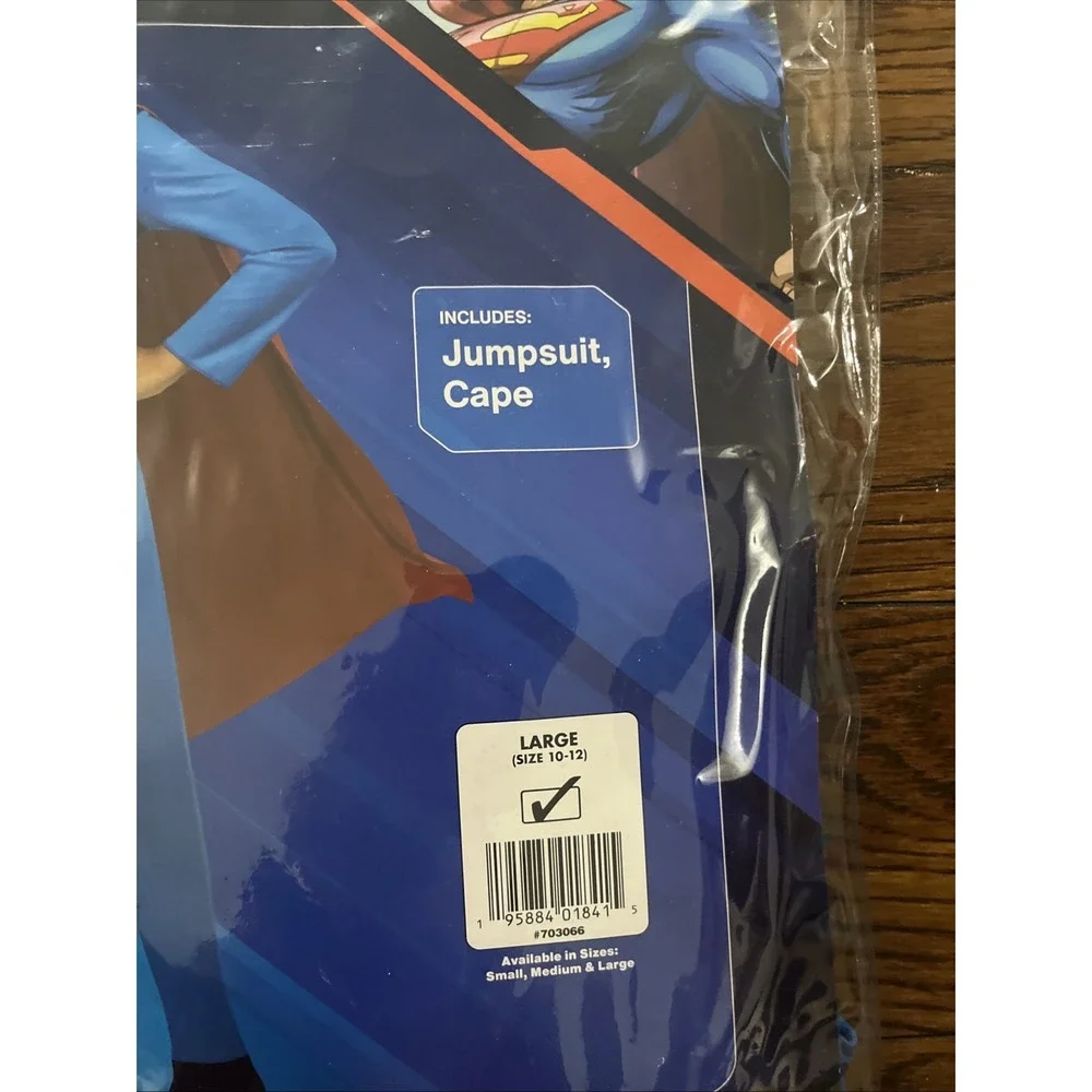 DC SUPERMAN Child Costume Jumpsuit & Cape Sz Large 10/12 - Picture 3 of 4